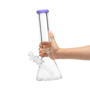 Holding Big Thick Beaker Bong with Purple Accent